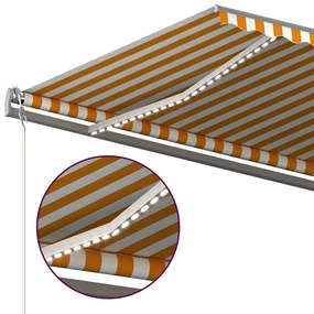 Tenda da Sole Retrattile Manuale LED 500x350 cm Giallo Bianco