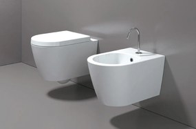 Coppia sanitari sospesi bidet e vaso con sedile slim chiusura rallenata bianco lucido foglia medium