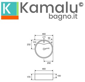 Kamalu - Lavabo rotondo da appoggio diametro 46cm in ceramica bianca | Litos-446