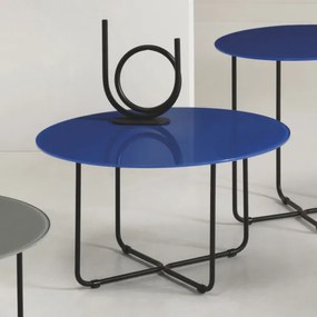 Tavolino tondo con piano vetro temperato verniciato Blu JON 60
