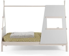 Letto da bambini a forma di casa color crema in pino massiccio con rete inclusa 90x200 cm Enola – Marckeric