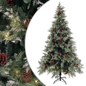 Albero di Natale Artificiale Sottile con Base e Albero di Natale con Luci e Pigne PVC e PE, 195cm / Con luci e Pigne