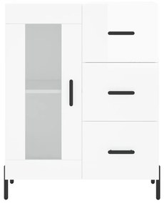 Credenza Bianco Lucido 69,5x34x180 cm in Legno Multistrato