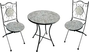 Set Bistrot Tavolo Mosaico Tondo 60 Cm Con 2 Sedie Pieghevoli Nizza