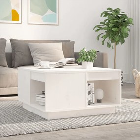 Tavolino Da Salotto Bianco 60x61x32,5 Cm Legno Massello Di Pino /