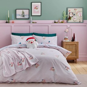 Set copripiumino e federa rosa per letto matrimoniale 200x200 cm Vintage Christmas Santa – Catherine Lansfield
