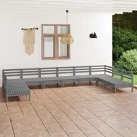 Set Salotto da Giardino 10 pz Grigio in Legno Massello di Pino 3083426