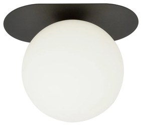 Plafoniera Minimal 1 Luce Plaza In Acciaio Nero E Sfera Vetro Opale