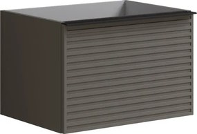 Cassettiera Pixel con 2 cassetti frontale stripes laccato opaco grigio carbone e maniglia alluminio nero opaco L60 x H40 x P45,5cm