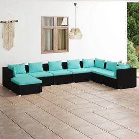 Set Salotto da Giardino 8 pz con Cuscini in Polyrattan Nero