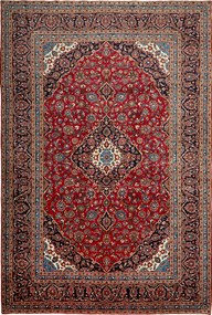 Kashan Tappeto 360 x 250 Blu (Iran) Annodato A Mano