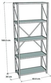 Libreria 5 Ripiani Stile Industrial 60x30x160 Jacob Rovere