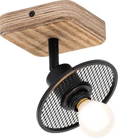 Plafoniera industriale nera con legno - Jasmijn
