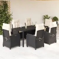 Set da Pranzo da Giardino 7 pz Nero con Cuscini in Polyrattan 3212632