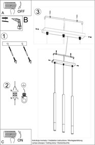 Lampada a Sospensione in Acciaio MOZAICA 3L Nero 3xG9