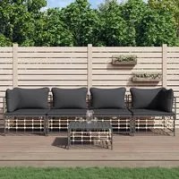 Set Divani da Giardino 5 pz con Cuscini Antracite in Polyrattan 3186701