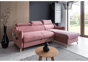 Divano letto angolare in velluto rosa chiaro (angolo destro) Sweet Harmony - Miuform