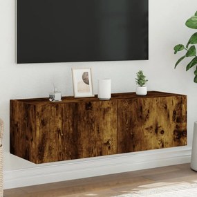 Mobile Tv A Parete Con Luci Led Rovere Fumo 100x35x31 Cm /