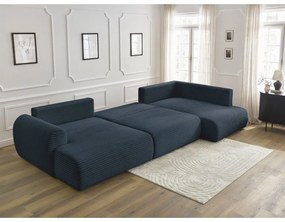 Divano angolare in blu scuro allungabile (con penisola a sinistra/a forma di "U") con rivestimento in velluto a coste Lucien – Bobochic Paris