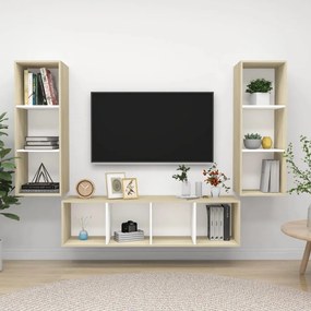 Set Porta Tv 3 Pz Bianco E Rovere Sonoma İn Truciolato /