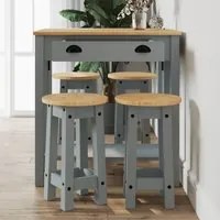 Set da Bar 5 pz Grigio in Legno Massello di Pino 3217076