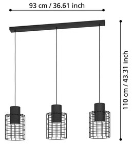 Lampadario Industrial Milligan 3 Luci Acciaio Nero E Bianco