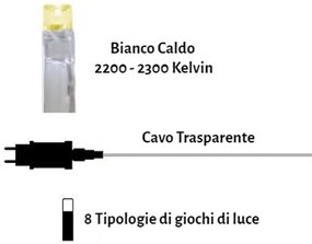 Catenaria Natalizia LED 9m 8 GIOCHI DI LUCE Cavo TRASPARENTE IP44 Colore Bianco Caldo 2200 - 2300 °K