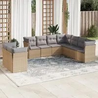 Set Divano da Giardino 9 pz con Cuscini Beige in Polyrattan 3249678