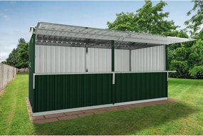 Chiosco in acciaio verde 2.5 x 5 m, superficie esterna 14.41 m² e spessore parete 60 mm, porta a due ante, SAPIL Cuba verde