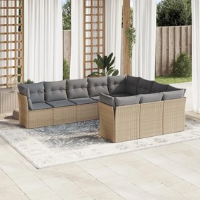 Set divano da giardino 10 pz con cuscini beige in polyrattan