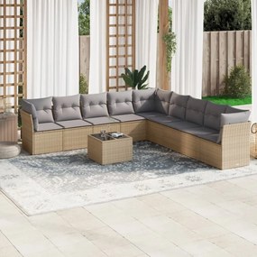 Set divano da giardino 10 pz con cuscini beige in polyrattan