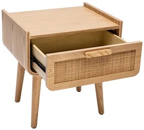 Comodino con cassetto in legno massello chiaro e motivo a intreccio in rattan L50 cm ATHÈNE