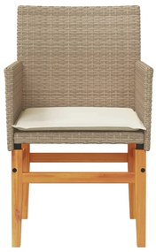 Sedie giardino con cuscini 2 pz beige polyrattan legno massello