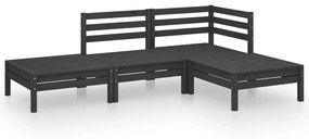 Set divani da giardino 4 pz nero in legno massello di pino