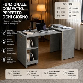 Mobile con Tavolo a Scomparsa Richiudibile Salvaspazio Scrivania con Libreria Grigio...
