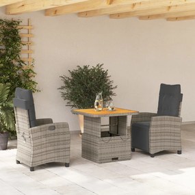 Set Da Pranzo Da Giardino 3 Pz Con Cuscini İn Polyrattan Grigio /