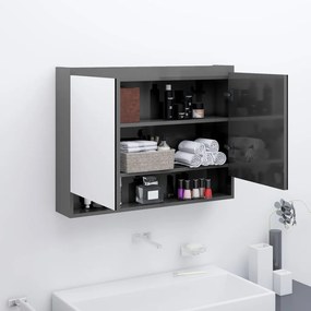 Armadietto Bagno Con Specchio 80x15x60 Cm İn Mdf Grigio Lucido /