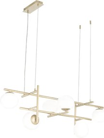 Lampada a sospensione JEWEL in metallo e vetro soffiato 6 Luci 115 cm Oro