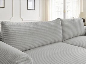 Divano angolare in grigio chiaro allungabile (con penisola a destra) con rivestimento in velluto a coste Lucien – Bobochic Paris