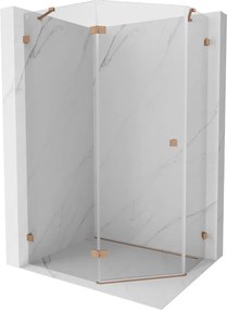 Mexen Lunar cabina doccia pentagonale a battente sinistra 100 x 90 cm, trasparente, rame spazzolato - 831-100L-090P-65-00-L