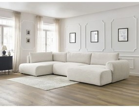 Divano angolare color crema allungabile (con penisola a destra/a forma di "U") con rivestimento in velluto a coste Lucien – Bobochic Paris