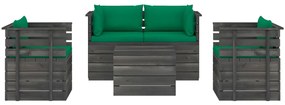 Set divani da giardino su pallet 5 pz con cuscini massello pino