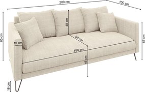 Divano color crema con rivestimento in ciniglia 200 cm Freya – Ropez