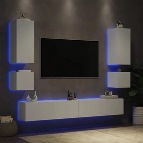 Mobili Tv A Muro 6pz Con Luci Led Bianchi /