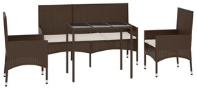 Set mobili da giardino 4 pz con cuscini in polyrattan marrone