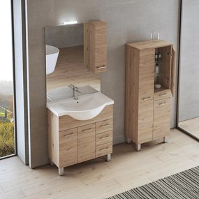 Mobile Bagno a Terra 105 Cm Due Ante Tre Cassetti Specchio Con Pensile e Lampada Led 99x102 Cm Savini "Gaia"