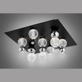 Brillante plafoniera quadrata nera con sfere cromate, led 40w, lume...