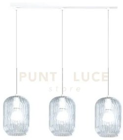 Sospensione bianco 3 luci rettangolare vetri blu 1181bi-s3 r-bl