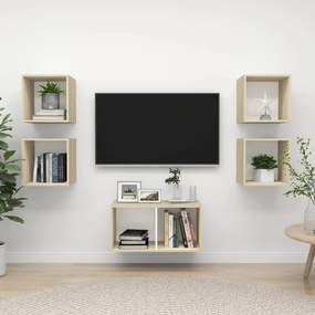 Set Mobili Tv 5 Pz Bianco E Rovere Sonoma İn Legno Multistrato /