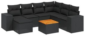 Set Divani da Giardino con Cuscini 8 pz Nero in Polyrattan